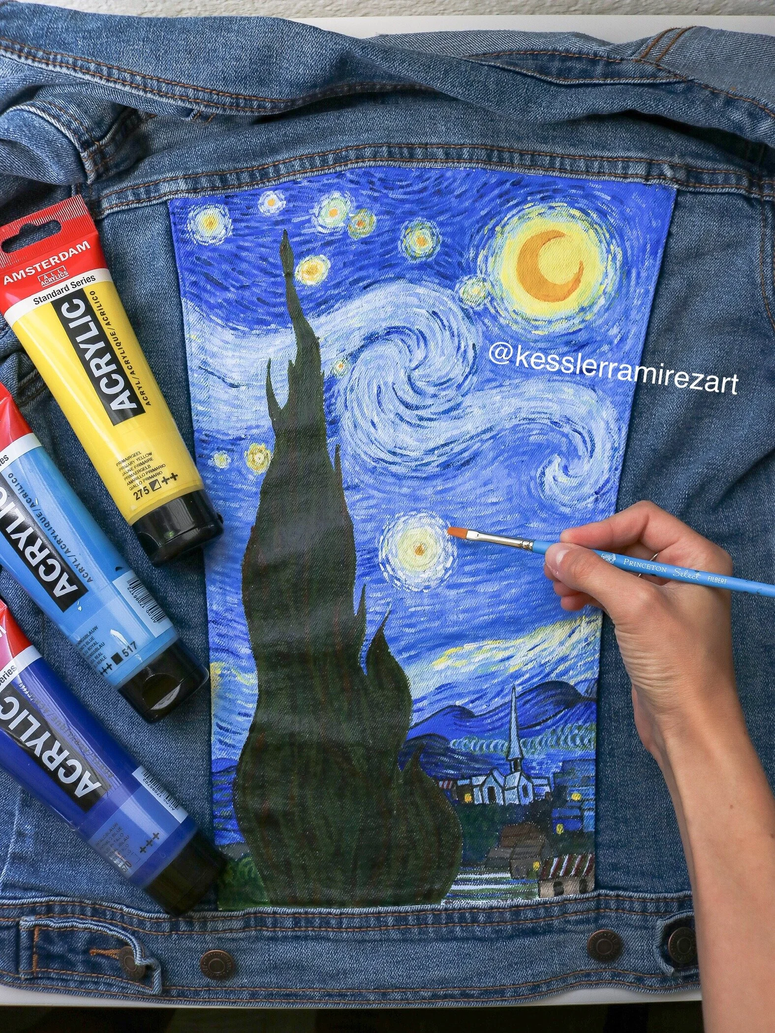 Birth Of Venus Painted Denim Jacket By Kessler Ramirez Arte Con